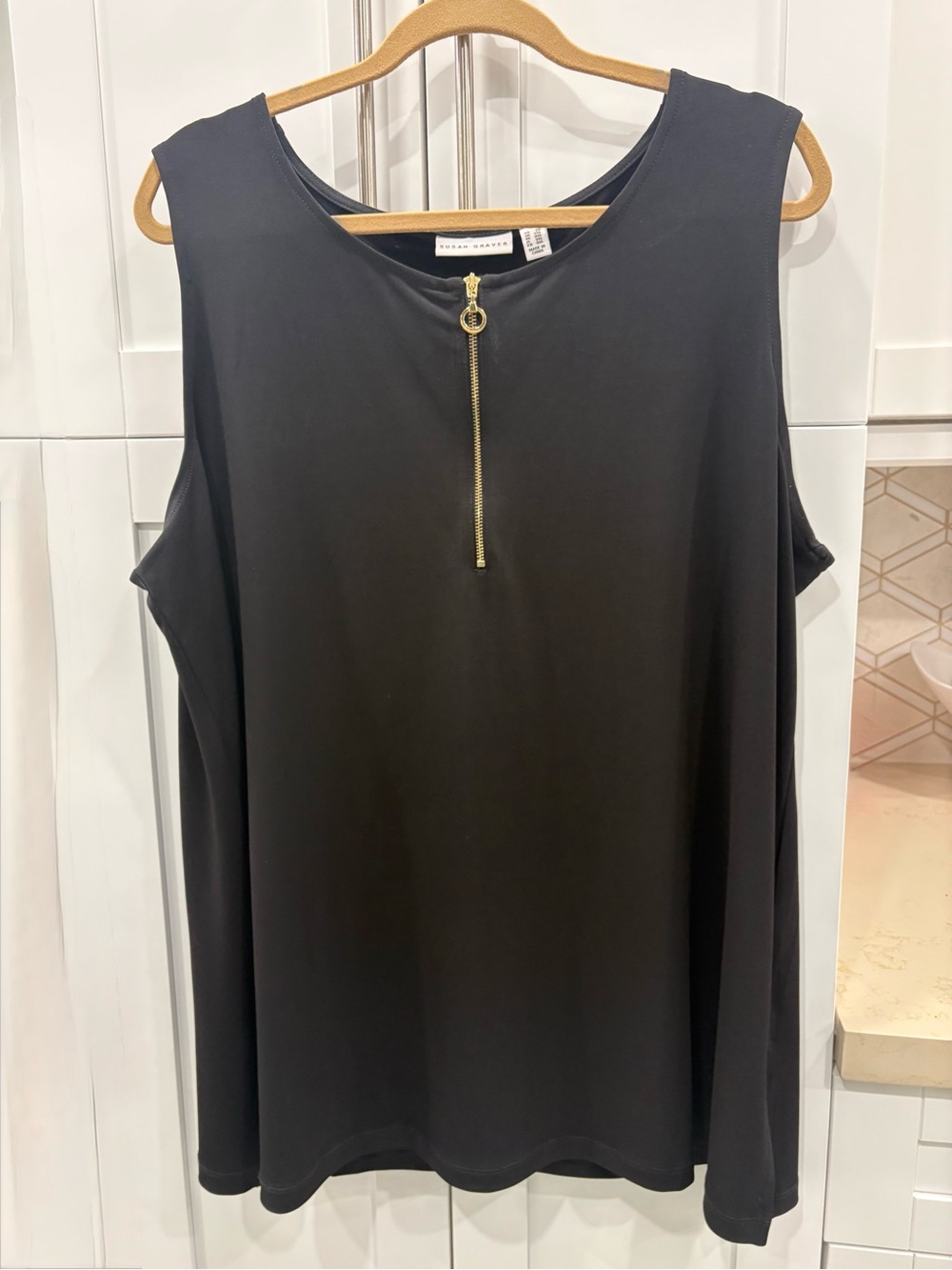 Susan Graver Black Sleeveless Tank with Gold Front Zip